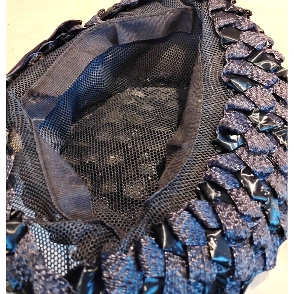 1960s Vintage Navy Blue Breton Hat, Woven Cellophane Straw - Picture 5 of 5